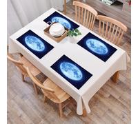 QRFASFZO Table Mats Set of 6, Place Mats Table Placemats Washable Non-slip Heat Insulation Woven Vinyl for,Moon landscape, blue full moon, occupying the sky of the dark universe, sprinkling,12x18 in