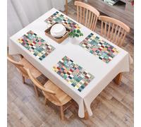 QRFASFZO Table Mats Set of 6, Place Mats Table Placemats Washable Non-slip Heat Insulation Woven Vinyl for,Compilation of ceramic tile designs, compilation of squares of ceramic tile with va,12x18 in