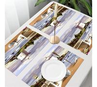 QRFASFZO Table Mats Set of 6, Place Mats Table Placemats Washable Non-slip Heat Insulation Woven Vinyl for,Beach scene, a tranquil beach setting with lighthouse, comfortable chairs and coast,12x18 in