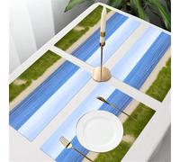 QRFASFZO Table Mats Set of 6, Place Mats Table Placemats Washable Non-slip Heat Insulation Woven Vinyl for,Beach, road through grass and sand dunes leading to a vast and peaceful ocean,12x18 in