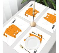 QRFASFZO Table Mats Set of 6, Place Mats Table Placemats Washable Non-slip Heat Insulation Woven Vinyl for,Animal, cartoon drawn of a shocked orange cat with a big beard staring at a little,12x18 in