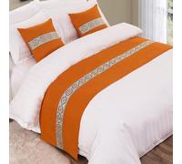 QRGMKL Graphic Print Bed Runners King Size, Luxury Bed Scarf Double Bedspread for Bedroom Hotel Home Decoration-Orange||2 Pillowcases(45X45cm)