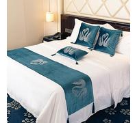 QRGMKL Luxury Swan Bed Runner Thicken Velvet Bed Scarf Simple European Style Bed Runners and Matching Cushions Bedding Protector for Bedroom Hotel-Lake Blue||2 Pillowcases(30X50cm)
