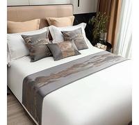 QRGMKL New Bed Runner Simple Chinoiserie Bed Scarf Jacquard Fabric Bed Runners and Matching Cushions Soft No Fading Bedspread for Bedroom and Hotel-Gray||2 Pillowcases(30X50cm)