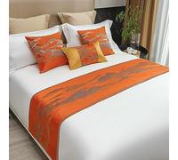 QRGMKL New Bed Runner Simple Chinoiserie Bed Scarf Jacquard Fabric Bed Runners and Matching Cushions Soft No Fading Bedspread for Bedroom and Hotel-Orange||2 Pillowcases(30X50cm)