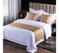 QRGMKL New Solid Color Bed Runners Soft Skin-friendly Bed Scarves High-precision Geometric jacquard Bedding Protector Bedspread for Home Bedroom Hotel-Gold A||2 Pillowcases(50X50cm)