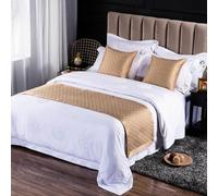 QRGMKL New Solid Color Bed Runners Soft Skin-friendly Bed Scarves High-precision Geometric jacquard Bedding Protector Bedspread for Home Bedroom Hotel-Gold B||240X50cm for 1.8m Bed