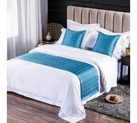 QRGMKL New Solid Color Bed Runners Soft Skin-friendly Bed Scarves High-precision Geometric jacquard Bedding Protector Bedspread for Home Bedroom Hotel-Blue A||2 Pillowcases(50X50cm)