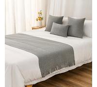 QRGMKL New Solid Color Bedding Scarf Fringe Bed Runner Modern European Style Tassel Bedding Protector Slipcover for Bedroom Hotel-Gray||2 Pillowcases(45X45cm)