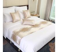 QRGMKL Quality Stripes Bed Scarf Bed Runners and Matching Cushions European Style Bed Runner for Foot of Bed Luxury Bedspread Hotel Bedding Protector-Gold||210X45cm for 1.5m Bed
