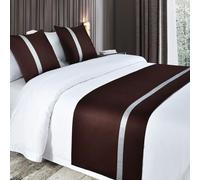 QRGMKL Silky Soft Bed Runners Solid Color Bed Scarf Bed Runner for Foot of Bed Contrast Color Bedspread Hotel Bedding Protector-Brown||2 Pillowcases(50X50cm)