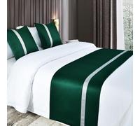 QRGMKL Silky Soft Bed Runners Solid Color Bed Scarf Bed Runner for Foot of Bed Contrast Color Bedspread Hotel Bedding Protector-Dark Green||2 Pillowcases(50X50cm)