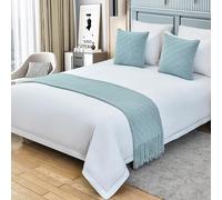 QRGMKL Solid color Knitted Bed Runner Bedspread Diamond Pattern Bed Scarf Luxury Blanket Bedding Decor Premium Sofa Towels for Bedroom and Hotel-Aqua Blue||240X60cm for 1.8m Bed