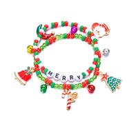 QRH 2/3 Pcs Christmas Xmas Bracelets for Women Polymer Clay Santa Claus Snowflake Elastic Bracelet Bead Stretch Bracelet Set Acrylic Holiday Charm Jewelry Gift, 0.1, Acrylic, no gemstone