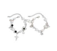 QRH 2PCS Punk Y2K Matching Bracelet for Women Men Cool Y2K Pearl Strawberry Envelope Love Heart Star Beaded Bracelets Set Aesthetic Grunge Punk Beads Bracelet for Couples Friends Jewelry Gifts