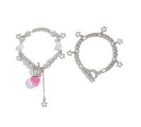 QRH 2PCS Punk Y2K Matching Bracelet for Women Men Cool Y2K Pearl Strawberry Envelope Love Heart Star Beaded Bracelets Set Aesthetic Grunge Punk Beads Bracelet for Couples Friends Jewelry Gifts