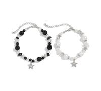 QRH 2PCS Punk Y2K Matching Bracelet for Women Men Cool Y2K Pearl Strawberry Envelope Love Heart Star Beaded Bracelets Set Aesthetic Grunge Punk Beads Bracelet for Couples Friends Jewelry Gifts