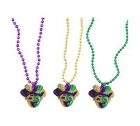 QRH 3PCS Shiny Mardi Gras Beads Necklaces Set Yellow Green Purple Mardi Gras Joker Hat Mask Clown Beads Necklaces New Orleans Carnival Cosplay Costume Jewelries for Women Men, Resin, No Gemstone