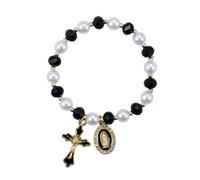 QRH Beaded Virgin Mary Bracelet Stretchy Catholic Crucifix Virgin Mary Cross Bracelet Multi-Color Pearl Crystal Catholic Christian Religious Bracelets for Baptism Easter, Adjustable, Alloy Steel, no