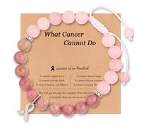 QRH Breast Cancer Awareness Bracelets Breast Cancer Ribbon Natural Stone Bracelet Adjustable String Rope Braided Luck Bracelets Inspirational Cancer Survive Comfort Recovery Encouragement Gifts