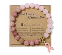 QRH Breast Cancer Awareness Bracelets Charm Warming Encouragement Gifts Pink Natural Stone Ribbon Bead Bracelet for Women Girls Ladies Inspirational Gift Unique Jewelry, S, Acrylic, no gemstone