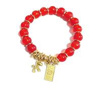 QRH Chinese New Year of The Horse Natural Stone Bracelets Multi-colored Horse Stone Beaded Stretch Bracelet Gold Zodiac Horses Good Luck Amulet Blessing New Year Bracelet Gift, Stretchy Size, Stone