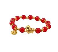 QRH Chinese New Year of The Horse Natural Stone Bracelets Multi-colored Horse Stone Beaded Stretch Bracelet Gold Zodiac Horses Good Luck Amulet Blessing New Year Bracelet Gifts, Stretchy Size, Stone