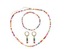 QRH Gay Pride Rainbow Beaded Earrings Necklace Bracelet Set LGBT Pride Beaded Bracelets Earrings Pride Month Accessories, Alloy Steel, No Gemstone