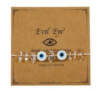 QRH Irregular Evil Eye Crystal Stone Beaded Bracelet Handmade Adjustable Multi-colored Evil Eyes String Rope Bracelets Inspirational Amulet Kabbalah Protection Good Luck Surf Bracelet for Women
