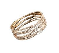 QRH Layered Rhinestone Bracelets Crystal Bling Bracelet Open Cuff Sparkling Layered Bridal Bangles Bride Bridesmaid Wedding Dating Party Prom Bracelets for Women, Open Size, Nylon, no gemstone