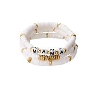 QRH MAMA Colourful Clay Bead Bracelets Stackable with Gold Vinyl Beads for Mother's Day Size S Resin without Gemstone Small Resin No Gemstone, Small, Resin, No Gemstone