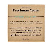 QRH Morse Code Beaded Bracelets Tiny Turquoise Stone Beads Morse Code String Rope Bracelets Godmother New Beginning You'll be Missed BFF Thank You Graduation Baptism Goodbye GIft with Message Card