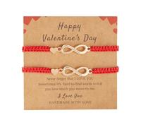 QRH Simple Matching Braided String Rope Bracelets Handmade Love Heart Couple Relationship Friendships String Rope Bracelets Black Red Woven String Pinky Promise Anniversary Gifts, Adjustable Size