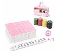 Qrhky Beginner Mahjong Set, American Mahjong Set, 166 Thick 1.2 Inch Melamine Tiles with Carrying Bag, Portable Game for Adults, Family Game Nights and Social Play (Pink)