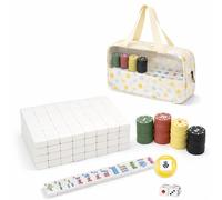 Qrhky Beginner Mahjong Set, American Mahjong Set, 166 Thick 1.2 Inch Melamine Tiles with Carrying Bag, Portable Game for Adults, Family Game Nights and Social Play (Beige)
