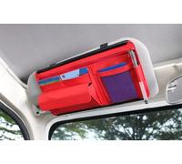 Qric Car Sun Visor Organizer, Leather Storage Pocket Sun Visor Pouch for Cards License Registration Pen Glasses Document, Fits Most Car SUV, Truck, Auto Interior Accessories for Men Women (Red)