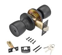 Qrity 1 Pack Door Entrance Knob Sets, Stainless Steel Round Door Knobs with Lock and Key, Passage Door Lock for Bedroom Bathroom Home Office, Black