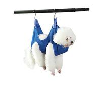 Qrity 1 Piece Pet Hammock Harness, Cat Grooming Bag, Pet Grooming Sling Helper with 2 Hooks, Breathable Grooming Harness Hanging for Dog & Cat Trim Nails and Bath Grooming, Blue, S