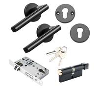 Qrity 1 Set Bedroom Door Handle, Door Knob with Lock and Key, Anti-Theft Black Matte Split Lock, Black Door Handles Sets