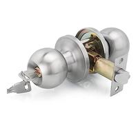 Qrity 2 Packs Stainless Steel Entracne Passage Door Handle Lock Knobs Lockset - Key Locking - Copper Lock Core - Latch Size 60/70mm