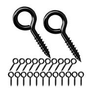 Qrity 20 PCS Eyelet Screws, Eyed Screw Hook 23mm, Self Tapping Screws, Tightening Screw, Ring Screw, Ceiling Hook, Eyebolt, Screw Hole Nail, Black