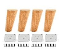 Qrity 4 PCS Wooden Furniture Legs, Oblique Tapered Replacement Sofa Feet 10CM Height with Non-slip Mat, Screws & Mounting Plate