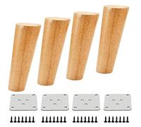 Qrity 4 PCS Wooden Furniture Legs, Oblique Tapered Replacement Sofa Feet 18CM Height with Non-slip Mat, Screws & Mounting Plate