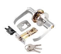 Qrity Lever Door Handle Lock with Keys, Interior Privacy Knob Locking Device, Security Locks for Entrance/Exit Access - Silver