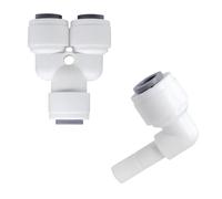 Qrity Water Purifier Fitting, Quick Connect Tube Fittings, 1/4" Elbow Tube Quick Connector and 1/4" Y Quick Connect Adapter, One Each
