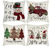 QRKPVHD Christmas Cushion Covers Set of 4, Christmas Decorations Swedish Gnome Throw Christmas Pillow Cases Covers Snowman Cushion Covers 45 x 45 cm Christmas Pillow Cases for Sofa Deco