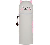 QRKPVHD Kawaii 2 in 1 Soft Silicone Pencil Case, Grey Cat Pen Holder, Silicone Zipper, Pen Pouch, Pencils, Silicone Case School Supplies Large Capacity