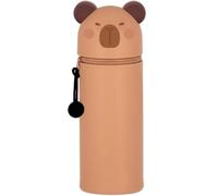 QRKPVHD Kawaii 2 in 1 Soft Silicone Pencil Case School Pencil Case Table Zipper Closure Pencil Case Pastel Pens Pencil Case Sweet Animals Kapybara for School Office, brown, Kawaii