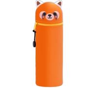 QRKPVHD Kawaii 2 in 1 Soft Silicone Pencil Case School Pencil Case Table Zipper Closure Pencil Case Crayons Markers Pencil Case Sweet Animals Raccoon for School Office, yellow, Kawaii