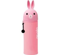 QRKPVHD Kawaii 2 in 1 Soft Silicone School Pencil Case, Table Pen Holder, Zipper Closure, Pastel Pens Markers, Pencil Case Sweet Animals Rabbit Pink for School, Office, pink, Kawaii